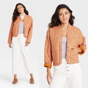Quilted jacket floral and orange